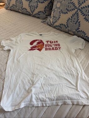 White Graphic Tee with Red & Gold Football Logo